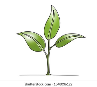 Single continuous line art growing sprout. Plant leaves seed grow soil seedling eco natural farm concept design one sketch outline drawing vector illustration