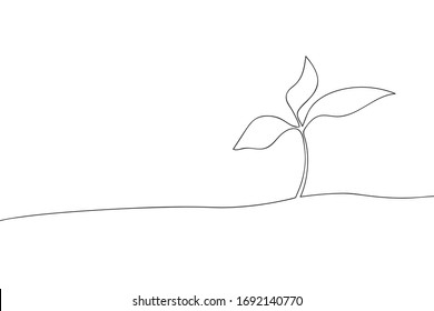 Single continuous line art growing sprout. Plant leaves seed grow soil seedling eco natural farm concept design one sketch outline drawing vector illustration. Ecology