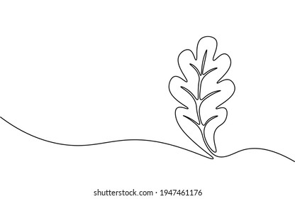 Single continuous line art growing oak sprout. Plant leaves oak-tree grow soil eco natural farm concept design. One sketch outline drawing vector illustration