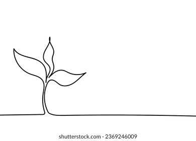 Single continuous line art growing sprout. Plant leaves seed grow soil seedling eco natural farm concept design one sketch outline drawing vector illustration. Ecology