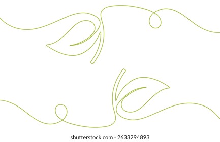 Single continuous line art growing sprout. Plant leaves seed grow soil seedling eco natural farm concept design one sketch outline drawing vector illustration. Background one line leaves green.