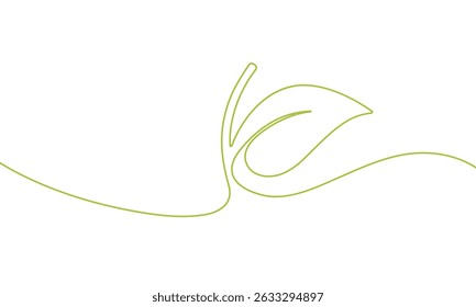 Brote de crecimiento de arte de línea continua única. Hojas de la planta semilla cultivar la tierra plántula eco concepto de granja natural diseño de un boceto Ilustración vectorial de dibujo de esquema. Fondo una línea deja verde.
