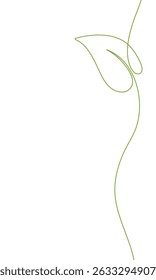 Single continuous line art growing sprout. Plant leaves seed grow soil seedling eco natural farm concept design one sketch outline drawing vector illustration. Background one line leaves green.