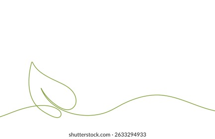 Single continuous line art growing sprout. Plant leaves seed grow soil seedling eco natural farm concept design one sketch outline drawing vector illustration. Background one line leaves green.