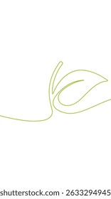 Single continuous line art growing sprout. Plant leaves seed grow soil seedling eco natural farm concept design one sketch outline drawing vector illustration. Background one line leaves green.