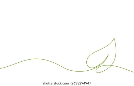 Single continuous line art growing sprout. Plant leaves seed grow soil seedling eco natural farm concept design one sketch outline drawing vector illustration. Background one line leaves green.
