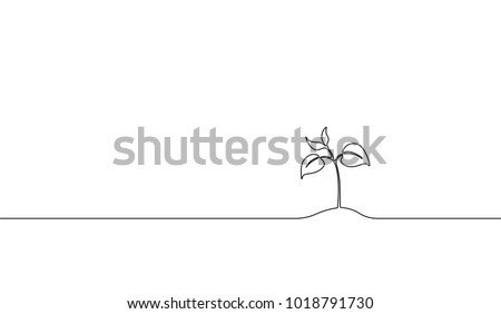 Single continuous line art growing sprout. Plant leaves seed grow soil seedling eco natural farm concept design one sketch outline drawing vector illustration