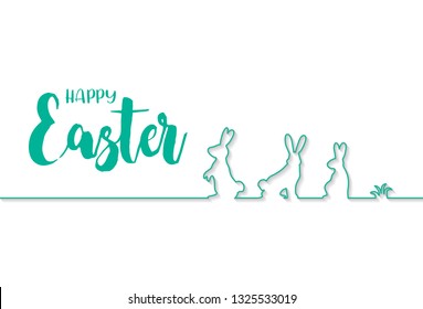 Single continuous line art Happy Easter banner, vector