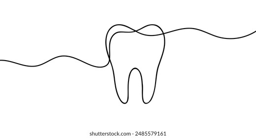 Single continuous line art human tooth silhouette. concept design world oral health day one sketch outline drawing vector illustration