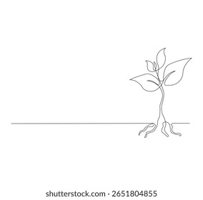 Imagen de arte de línea continua simple de Vector de línea de semilla, Dibujo de línea simple de planta Pequeña, Dibujo de línea continua de planta.