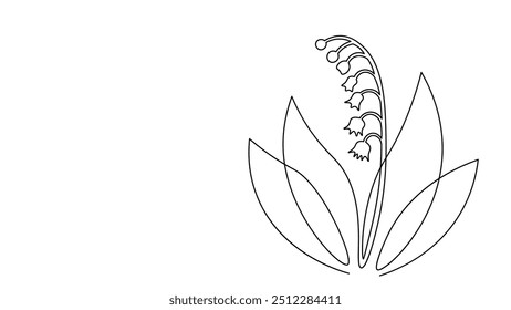 Single continuous line art lily of the valley flower. Plant leaves holiday decoration wedding flower eco natural concept design one sketch outline drawing vector illustration