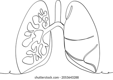 Single continuous line art of lungs. Lungs human organ one line illustration. Element of human parts for mobile concept and web apps icon. Minimalist lungs design contour drawing. Anatomy concept.