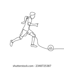 Single continuous line art of a man playing football