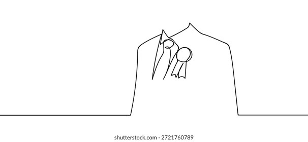 Una sola línea continua de arte, una medalla adjunta al cuerpo de una persona. estilo de dibujo de Vector de arte lineal sobre un fondo transparente
