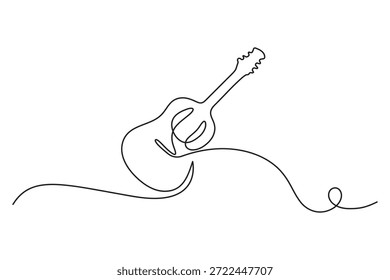 Uma única linha contínua arte ilustração mínima pequeno violão acústico ou ukulele com uma suave curva melódica para vibrações pacíficas.