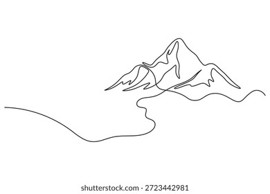Eine einzige durchgehende Linie Kunst minimale Illustration von anmutigen Berghängen und eine kurvenreiche Strecke für Wanderlust und Reisethemen