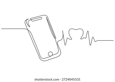 Single kontinuierliche Linie Kunst minimale Illustration Smartphone mit Berglandschaft Spitzenlinie