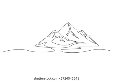 Ilustración mínima de una sola línea de arte continua de un amplio paisaje panorámico de la cordillera para el diseño de interiores zen