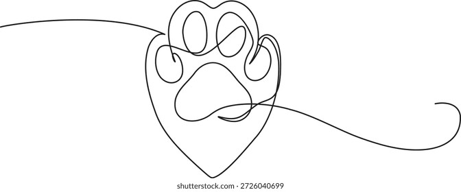 Einzelne durchgehende Linie Kunst minimale Illustration Hundepfote innen Herzform