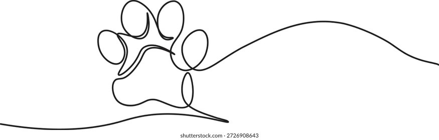 Ilustración mínima de una impresión de pata canina en una línea