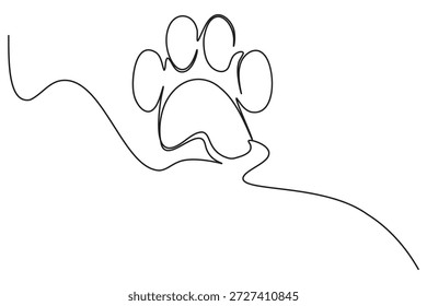 Uma única linha contínua arte mínima ilustração pata de cão impressão com cauda ondulada decorativa