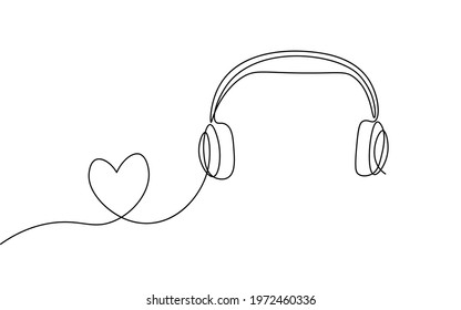 Single continuous line art music library like. Learning listen apps master headphones graduate online. Design one stroke sketch outline drawing vector illustration art