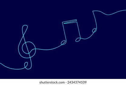  Single continuous line art music library like. Learning listen apps musical symbol note online. Design one stroke sketch outline drawing vector illustration art