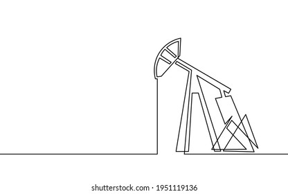 Single continuous line art oil pump station. Oil gas economy industrial concept. Petrol transportation gasoline silhouette design. One sketch outline drawing vector illustration