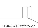 Single continuous line art opened door. New opportunity problem solution concept. Creative teamwork banner design. One sketch outline drawing vector illustration