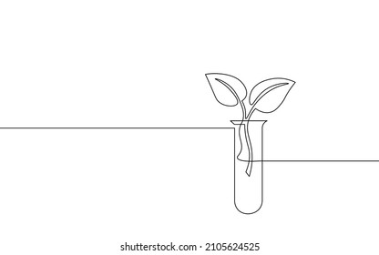 Single Continuous Line Art Plant Nature Science. Eco Natural Farm Organic Extract Concept. GMO Design One Sketch Outline Drawing Vector Illustration