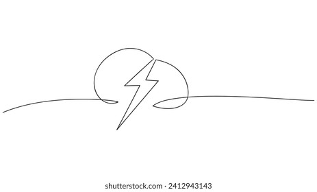 Una sola línea de arte, nube lluviosa y relámpago. El tiempo nublado. Ilustración del vector