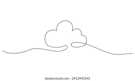 Single continuous line art rainy cloud. Cloudy weather. Vector illustration