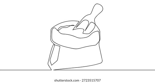 Una sola línea continua de arte, un saco de harina utilizado para cocinar. línea de arte sobre fondo transparente