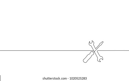 Single continuous line art screwdriver settings symbol silhouette. Computer service technology support design element one sketch outline drawing vector illustration