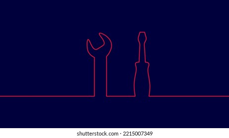 Single continuous line art screwdriver settings symbol silhouette. Computer service technology support design element one sketch outline drawing vector illustration