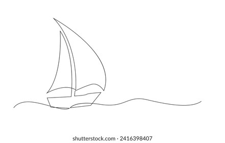 Single continuous line art sea boat icon. Yacht travel tourism concept silhouette symbol design. One sketch outline drawing vector illustration template