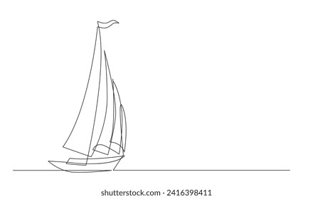 Icono de un barco con una línea de arte continuo. Diseño de silueta de silueta de concepto de turismo náutico. Plantilla de ilustración de vector de esbozo