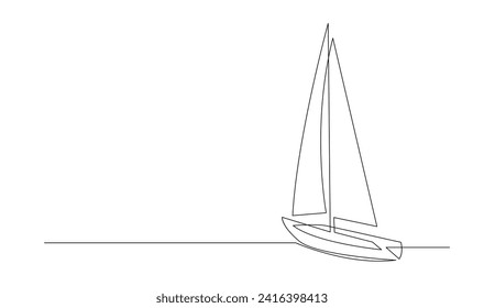 Single continuous line art sea boat icon. Yacht travel tourism concept silhouette symbol design. One sketch outline drawing vector illustration template