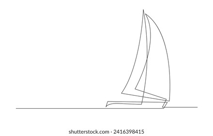 Single continuous line art sea boat icon. Yacht travel tourism concept silhouette symbol design. One sketch outline drawing vector illustration template