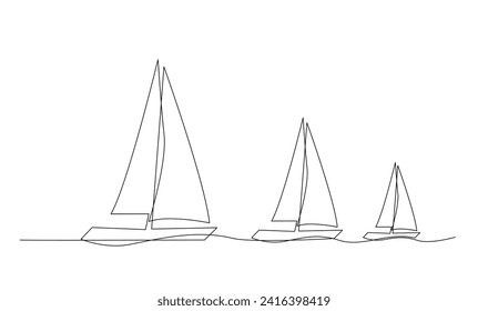 Single continuous line art sea boat icon. Yacht travel tourism concept silhouette symbol design. One sketch outline drawing vector illustration template