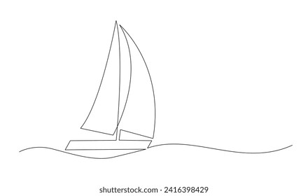 Single continuous line art sea boat icon. Yacht travel tourism concept silhouette symbol design. One sketch outline drawing vector illustration template