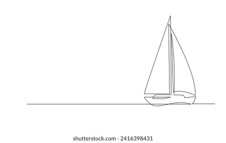 Single continuous line art sea boat icon. Yacht travel tourism concept silhouette symbol design. One sketch outline drawing vector illustration template
