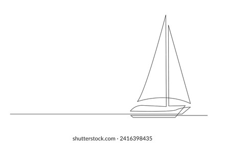 Eine einzige durchgehende Kunstseeboote-Ikone. Yachttourismus Konzept Silhouette Symbol Design. Eine Skizze mit Vektorgrafik-Zeichenvorlage