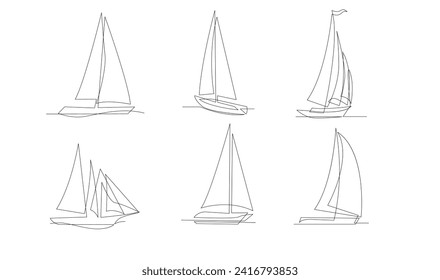 Single continuous line art sea boat icon. Yacht travel tourism concept silhouette symbol design. One sketch outline drawing vector illustration template