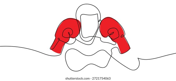 Eine einzige, durchgehende Linie zeigt, wie der Boxer eine defensive Haltung einnimmt. Linienkunst Vektorgrafik-Stil auf transparentem Hintergrund