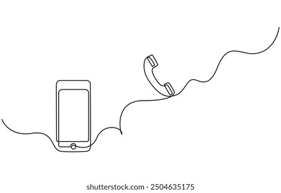 Single continuous line art smartphone. Mobile phone touch screen gadget modern technology design one sketch outline drawing vector illustration, Continuous One Line Drawing Of Mobile Phone