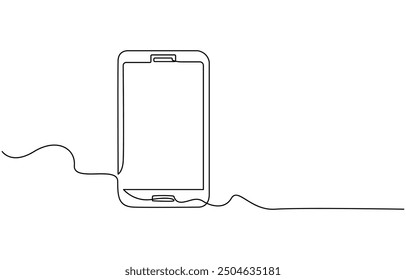 Single continuous line art smartphone. Mobile phone touch screen gadget modern technology design one sketch outline drawing vector illustration, Continuous One Line Drawing Of Mobile Phone