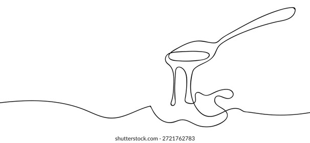 Una línea de arte única y continua: una cuchara con una cuchara de caramelo. estilo de dibujo de Vector de arte lineal sobre un fondo transparente