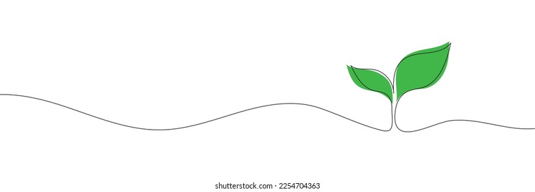 Single continuous line art sprout growth isolated on white background