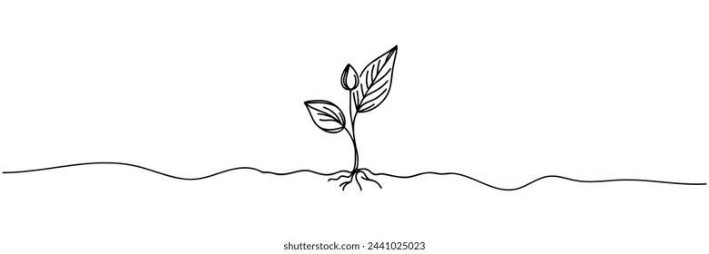 Single continuous line art sprout growth isolated on white background. Vector illustration.